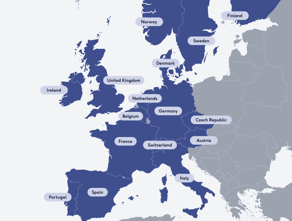 Map of countries where Aquis Markets operate